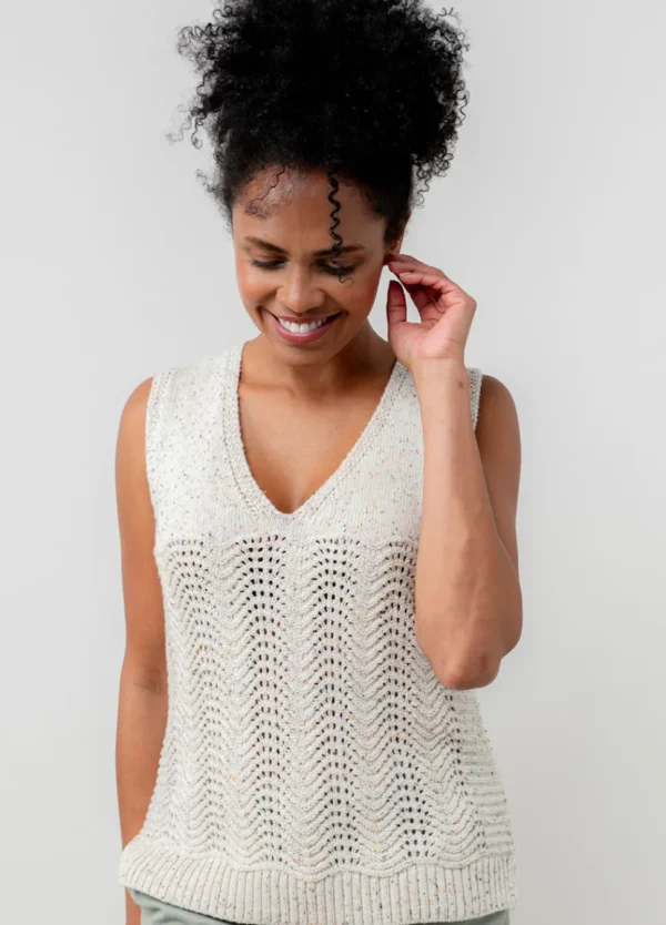 Aelia Oatmeal Pointelle Knit Tank