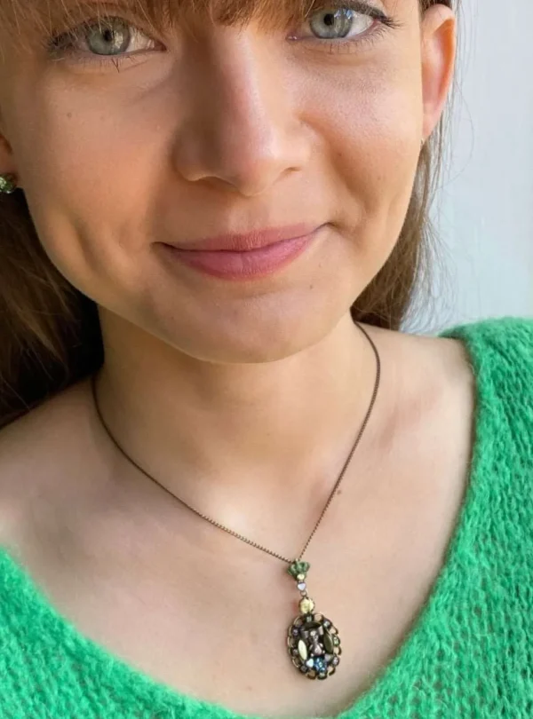 Arsenic in Old Lace Necklace Pendant Teddy and Flowers