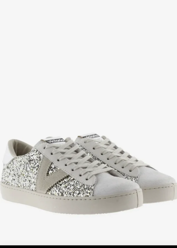 Berlin Glitter Trainers in Silver & Stone
