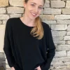 Cashmere Mix Round Neck Knit in Black & Grey