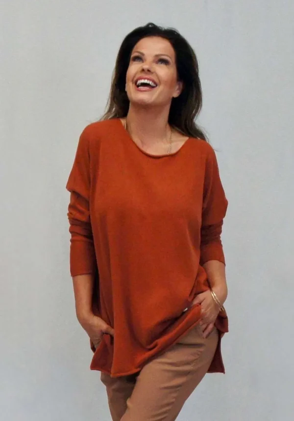 Cashmere Mix Round Neck Knit in Browns, Camel & Ochre
