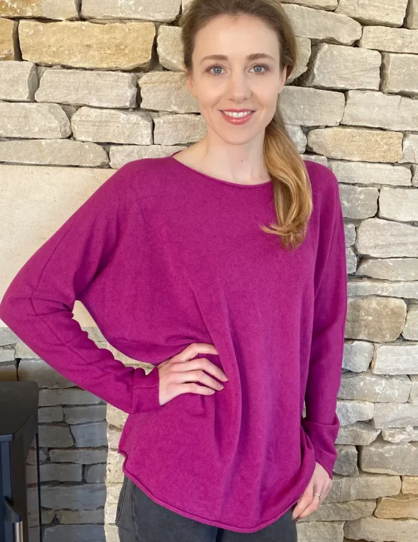 Cashmere Mix Round Neck Knit in shades of Red, Pink & Berry