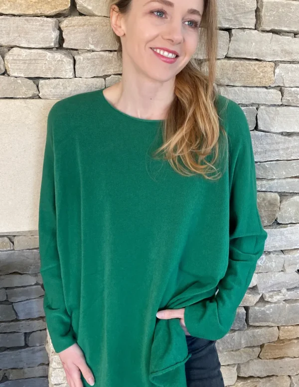 Cashmere Mix Round Neck Knit in Shades of Green