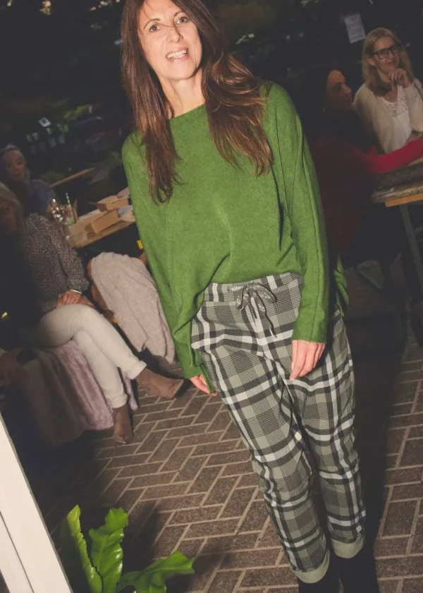 Cashmere Mix Round Neck Knit in Shades of Green