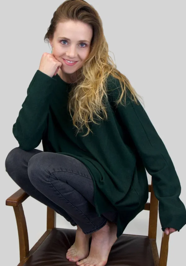 Cashmere Mix Round Neck Knit in Shades of Green