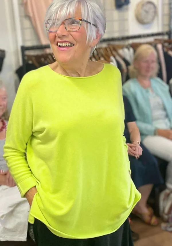 Cashmere Mix Round Neck Knit in Shades of Green