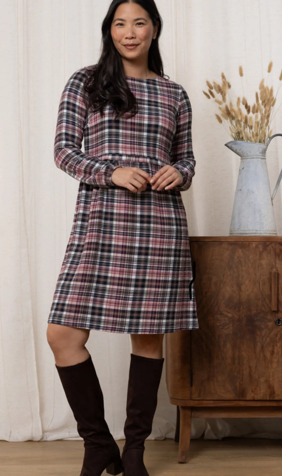 farewell_check_dress_in_m_1.webp Farewell Check Dress in Mulberry
