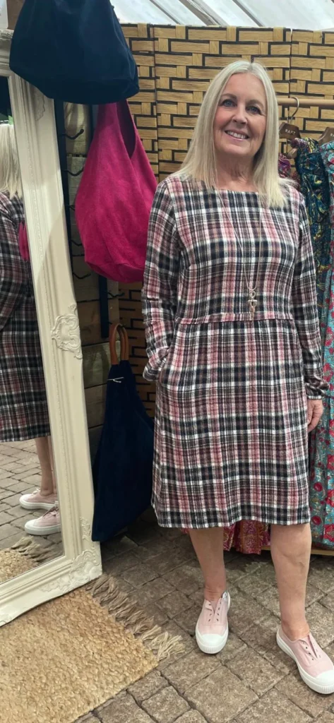 Farewell Check Dress in Mulberry