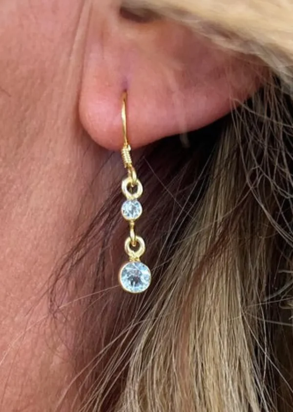 Gold Plated Solid Silver Blue Topaz Drop Earrings