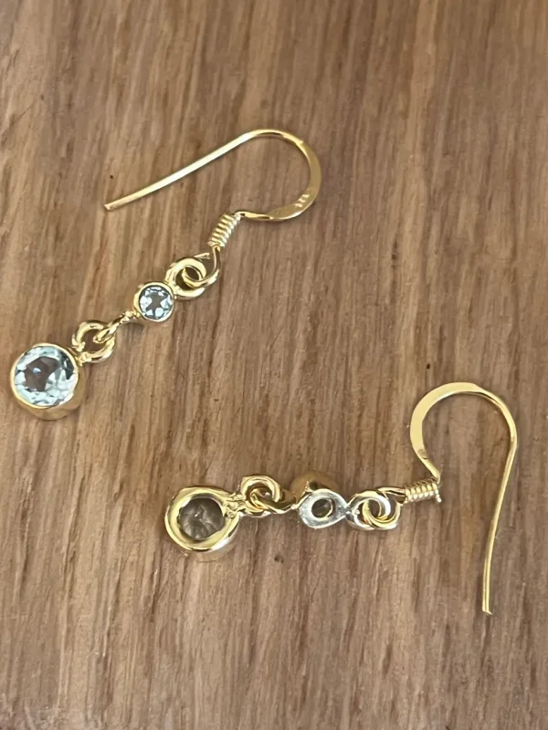 Gold Plated Solid Silver Blue Topaz Drop Earrings