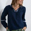 Lori Embroidered Top in Navy