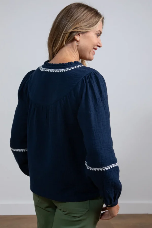 Lori Embroidered Top in Navy