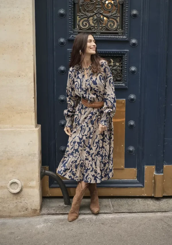 Lucy Long Dress in Blue Paisley