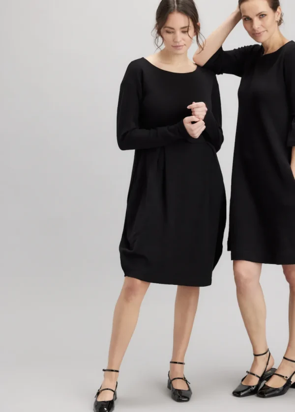 Merino Wool Blusbar Dress with Pleats in Blue & Brown