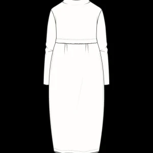 Merino Wool Long Blusbar Dress with Pleats & High Neck in Blue