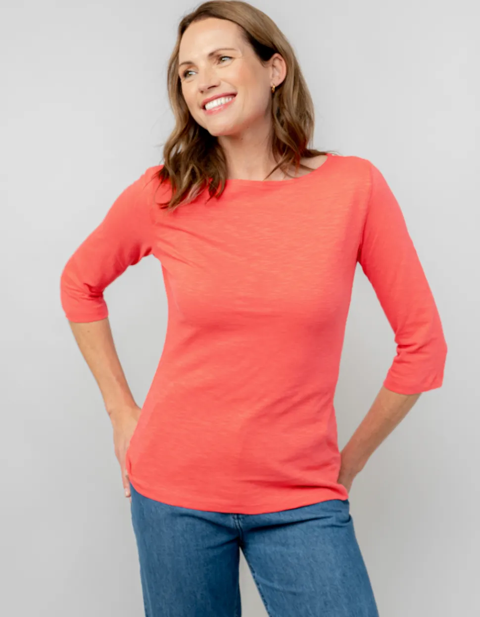 monica_organic_cotton__sl_0-1.webp Monica Organic Cotton 3/4 Sleeve Top in Cerise