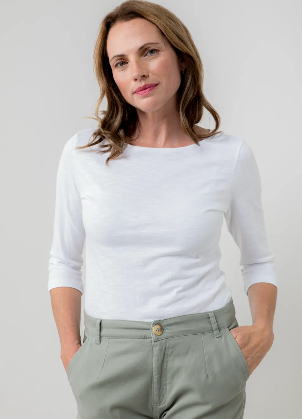 monica_organic_cotton__sl_1.webp Monica Organic Cotton 3/4 Sleeve Top in White