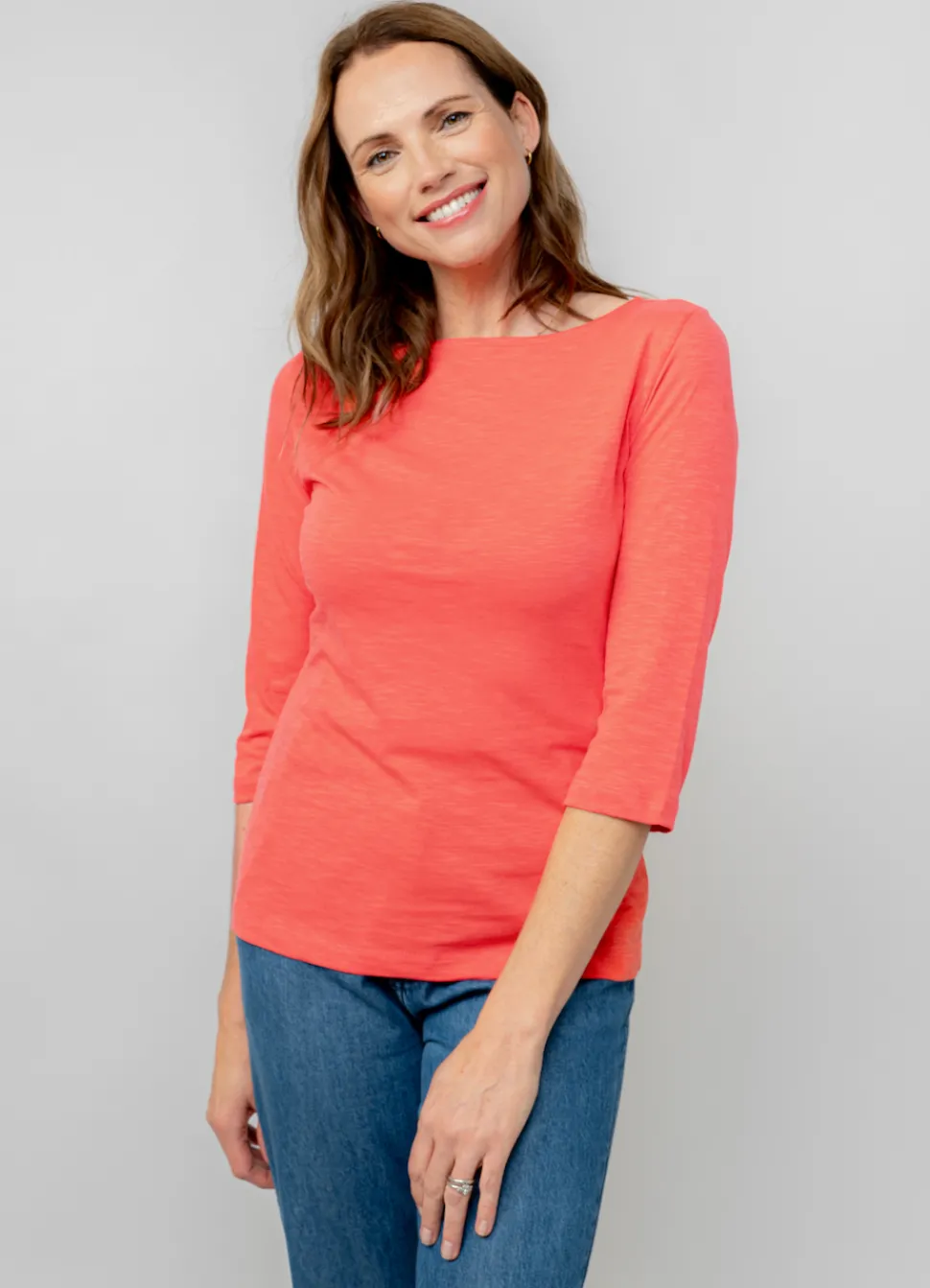 monica_organic_cotton__sl_2-1.webp Monica Organic Cotton 3/4 Sleeve Top in Cerise