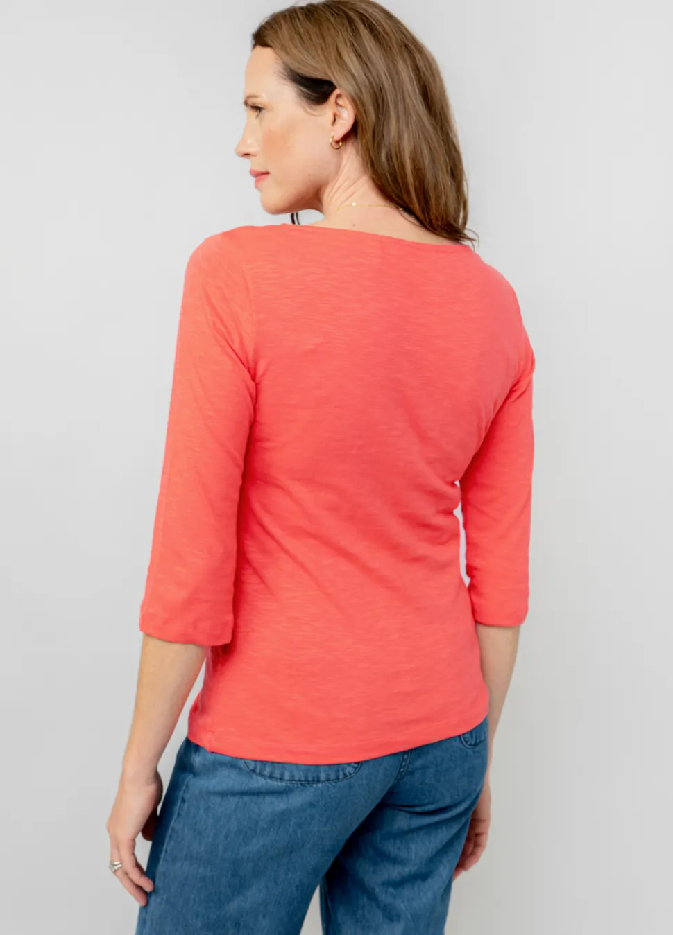 monica_organic_cotton__sl_3-1.webp Monica Organic Cotton 3/4 Sleeve Top in Cerise