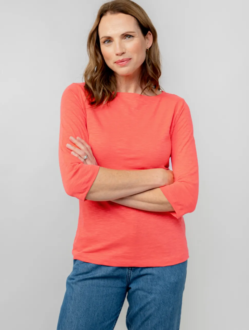 monica_organic_cotton__sl_4-1.webp Monica Organic Cotton 3/4 Sleeve Top in Cerise