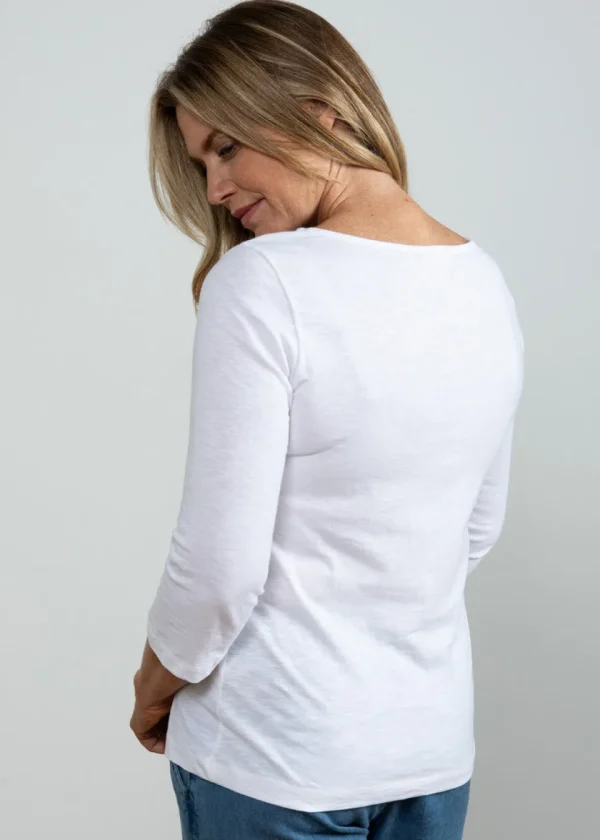 Monica Organic Cotton 3/4 Sleeve Top in White