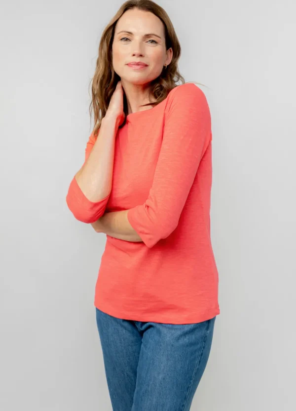 Monica Organic Cotton 3/4 Sleeve Top in Cerise