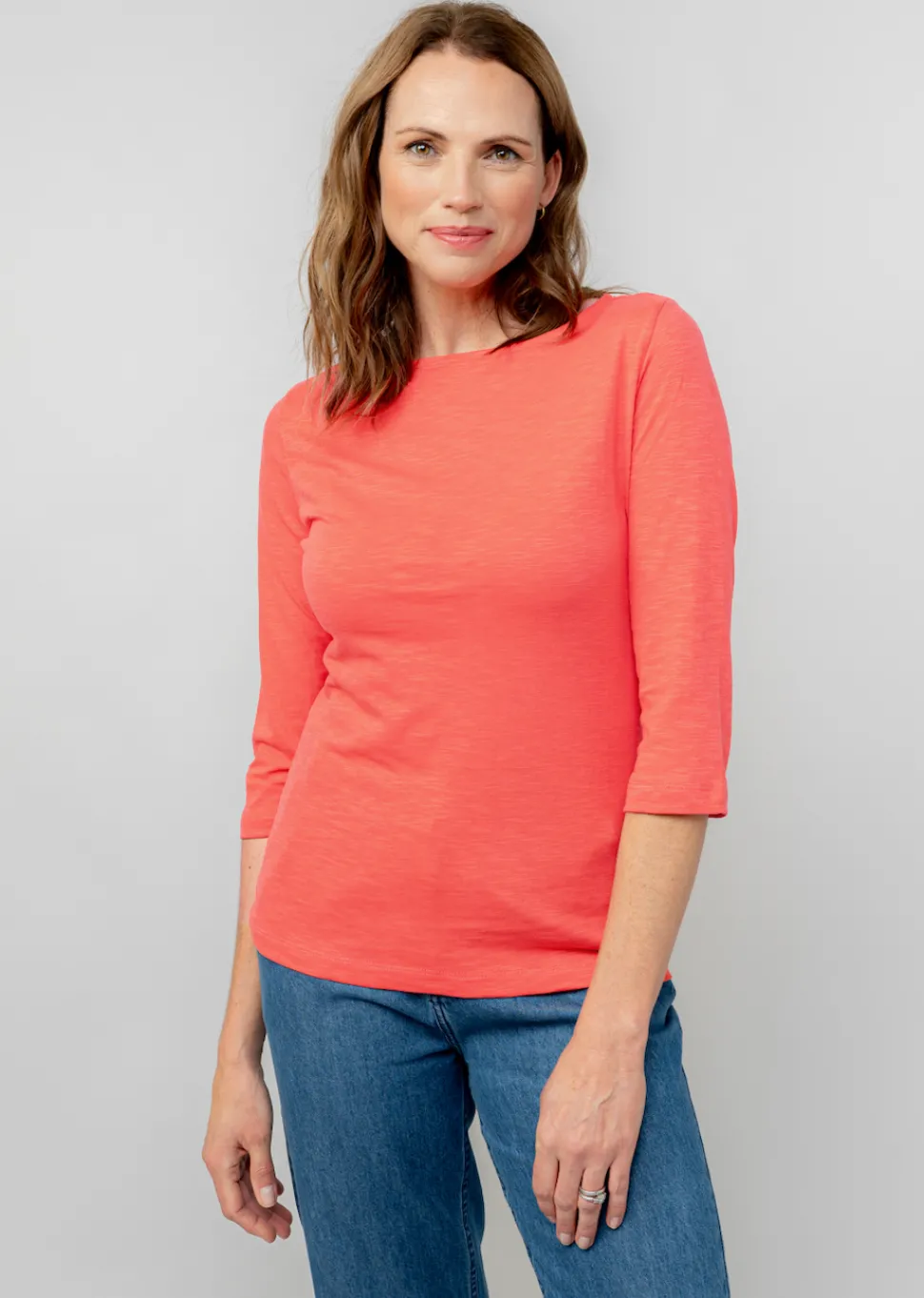 monica_organic_cotton__sl_6.webp Monica Organic Cotton 3/4 Sleeve Top in Cerise