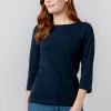 Monica Organic Cotton3/4 Sleeve Top in Navy