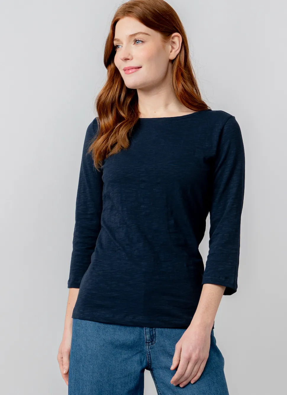 monica_organic_cotton_sle_0.webp Monica Organic Cotton3/4 Sleeve Top in Navy