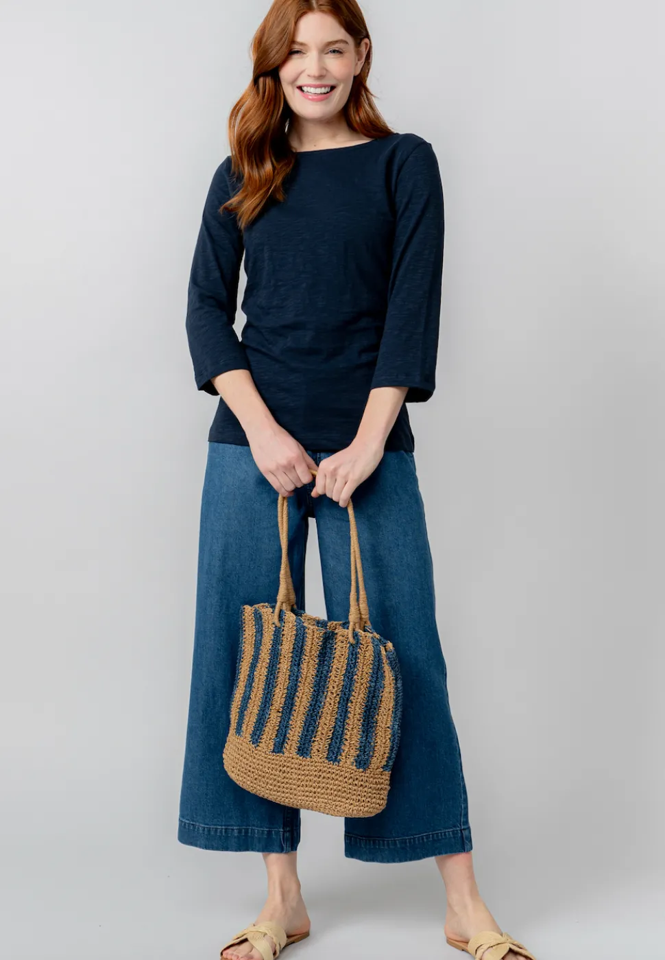 monica_organic_cotton_sle_1.webp Monica Organic Cotton3/4 Sleeve Top in Navy