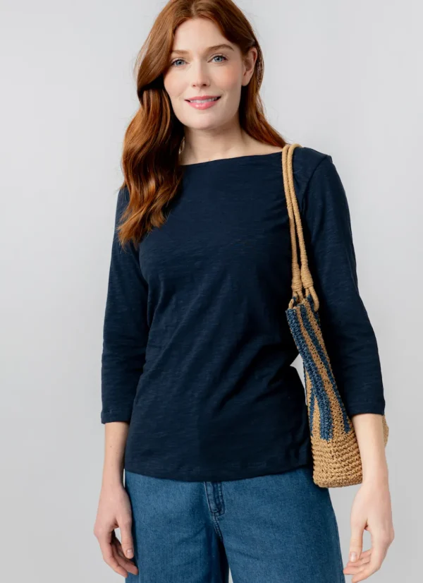 Monica Organic Cotton3/4 Sleeve Top in Navy