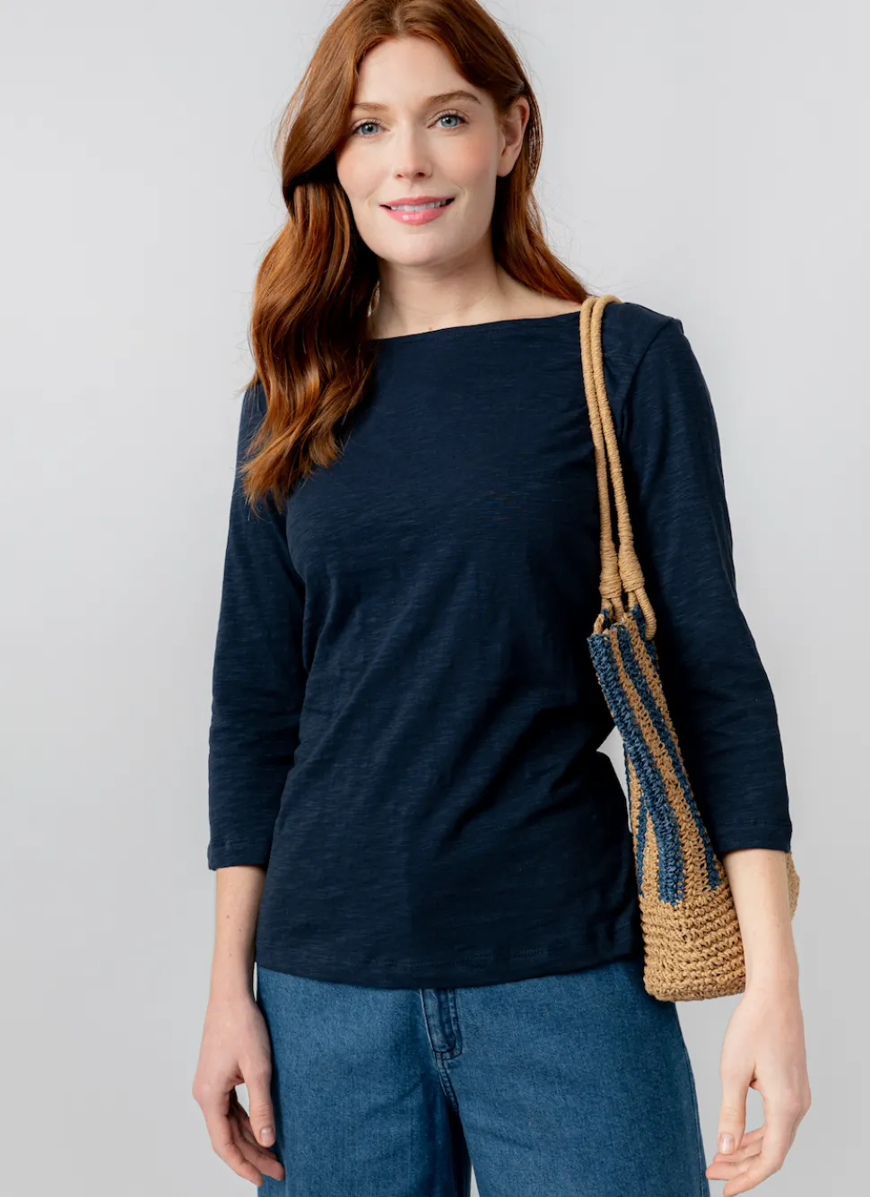 monica_organic_cotton_sle_3.webp Monica Organic Cotton3/4 Sleeve Top in Navy