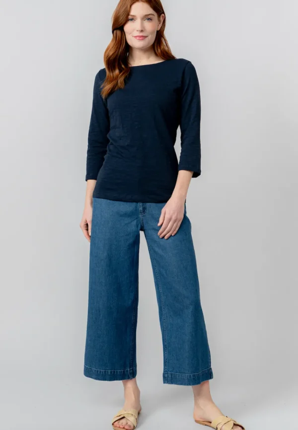 Monica Organic Cotton3/4 Sleeve Top in Navy