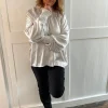 Rouched Neck and Cuff Satin Top in Black