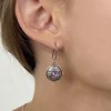 Solid Silver Amethyst Basket Weave Disc Drop Earrings