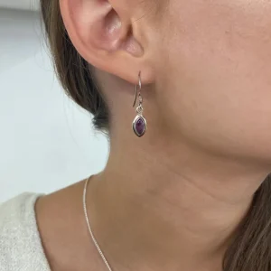 Solid Silver Amethyst Double Framed Marquise Drop Earrings