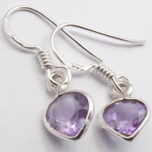Solid Silver Amethyst Mini Reverse Tear-Drop Drop Earrings