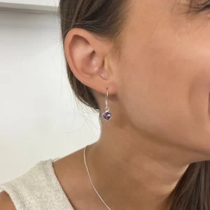 Solid Silver Amethyst Mini Reverse Tear-Drop Drop Earrings