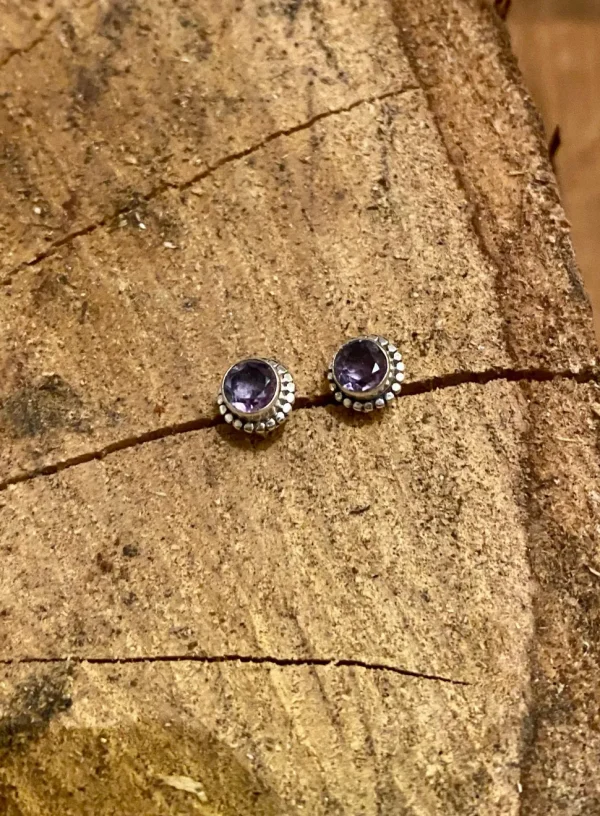 Solid Silver Amethyst Rope Stud Earrings