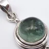 Solid Silver Apatite Encased Round Cabochon Pendant