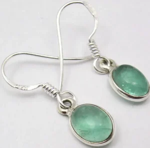 Solid Silver Apatite Oval Drop Earrings