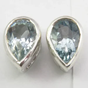 Solid Silver Aquamarine Tear-Drop Stud Earrings
