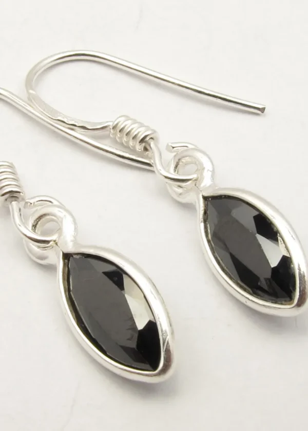 Solid Silver Black Onyx Marquise Drop Earrings