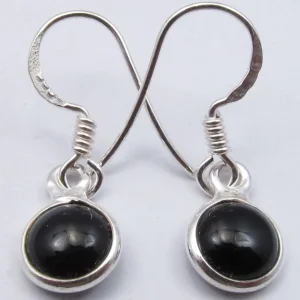 Solid Silver Black Onyx Round Drop Earrings