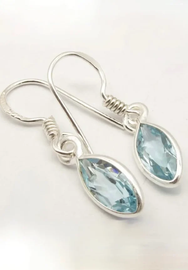 Solid Silver Blue Topaz Marquise Drop Earrings