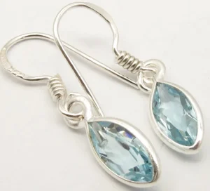 Solid Silver Blue Topaz Marquise Drop Earrings