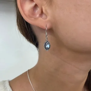 Solid Silver Blue Topaz Ornate Drop Earrings