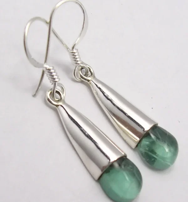 Solid Silver Cabochon Apatite Cone Drop Earrings