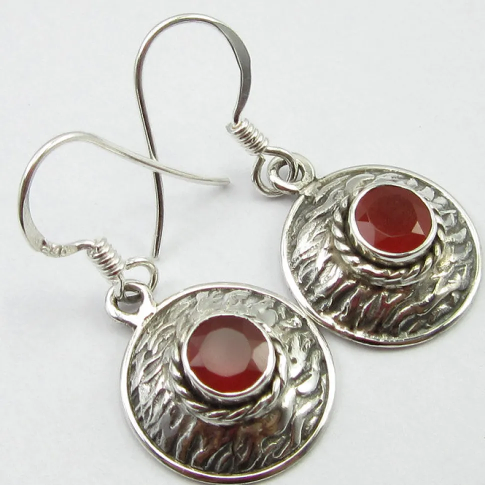 solid_silver_carnelian_ba_1.webp Solid Silver Carnelian Basket Weave Disc Drop Earrings