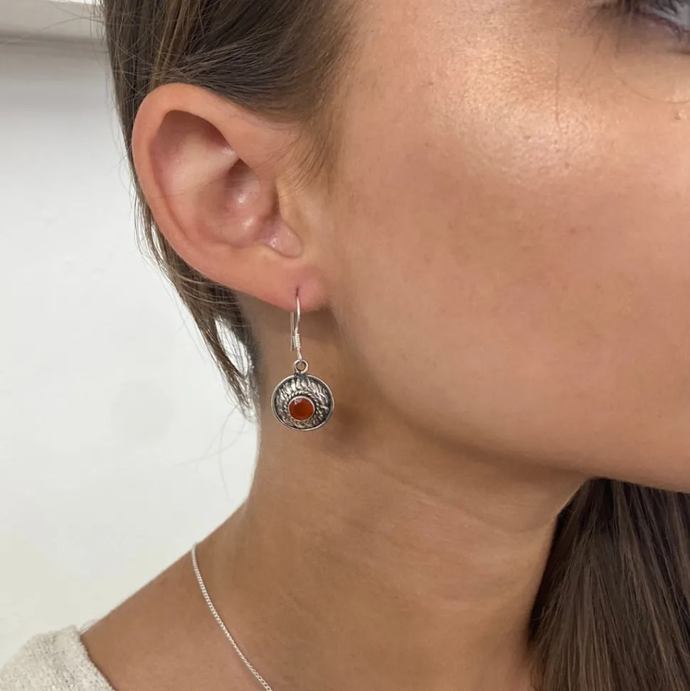 solid_silver_carnelian_ba_3.webp Solid Silver Carnelian Basket Weave Disc Drop Earrings